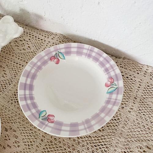 Ins Style Retro Ceramic Deep Dish Soup Plate Creative Breakfast Salad Dessert Plate Cake Rice Plate Cute Girl Ceramic Plate