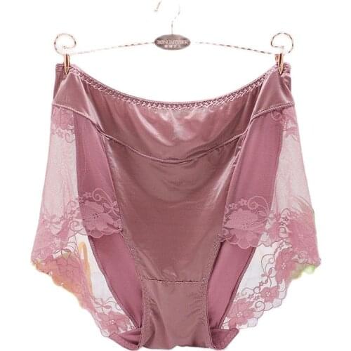 New Women Lace Panties Large Sizes Sexy Thin Modal Satin Panties Hollow mesh High Waist Plus Size Underwear Women Briefs