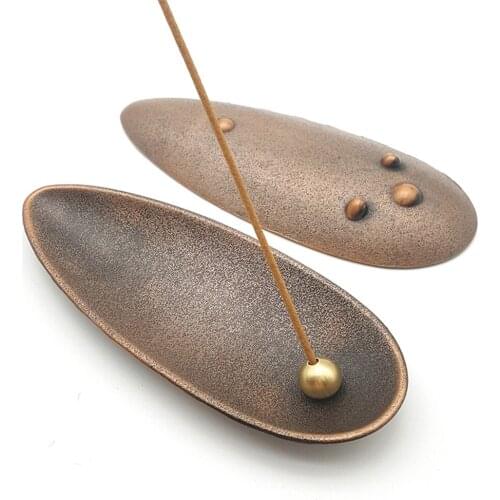 Vintage Bronze Stick Cone Incense Holder Retro Lotus Metal Incense Burner Plate Incense Ash Catcher with Removable Brass Ball