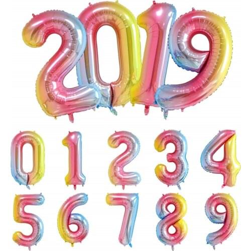 16/32/40 inch Large Rainbow Color Number Foil Balloons Birthday Wedding Party Decoration Digital Balloon kid toy gift