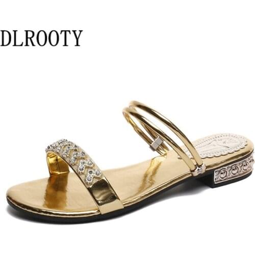 Woman Sandals Shoes Slippers 2018 Summer Style Peep Toe Slides Slip On Fashion Solid Crystal Casual Comfortable