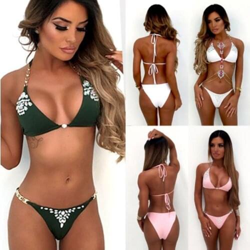 Women Sequin Rhinestone Crystal Diamond Bikini Set Swimsuit Brazilian Swimwear Female Bathing Suit Biquini