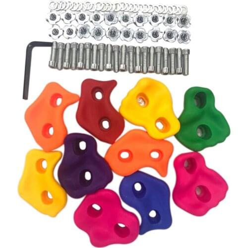 10Pcs Random Color Plastic Children Kids Rock Climbing Wood Wall Stones Hand Feet Holds Grip Kits with Screws Random Color