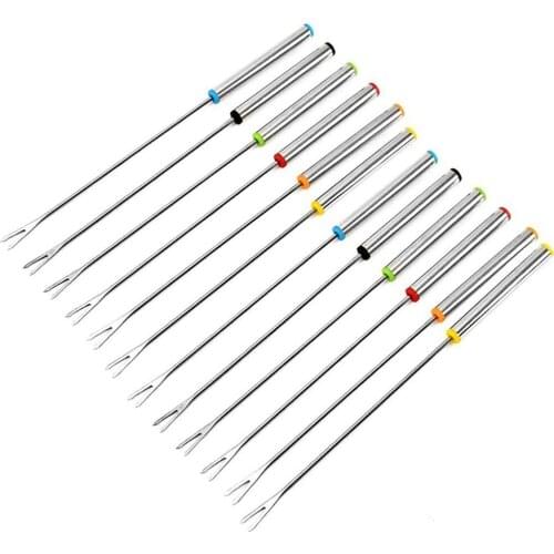 12 Pieces Barbecue Skewers Meat Skewers Stainless Steel Fondue Fork With Heat-Resistant Handle Fruit Forks