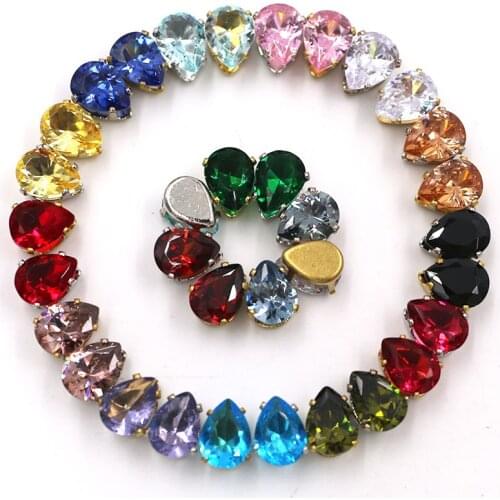 6X8mm flatback sliver base sew on rhinestones teardrop shape Zircon artificial gemstone with claw DIY jewelry Accessories