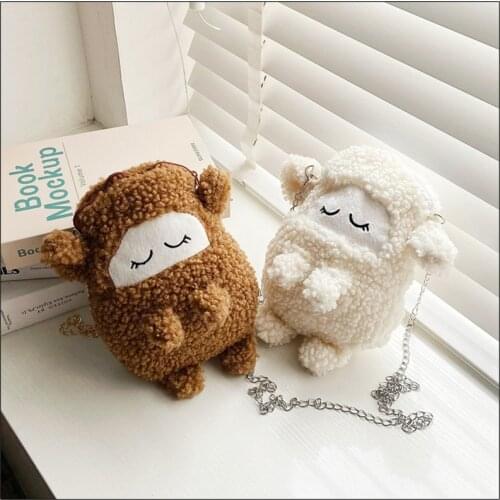 Free shipping 1pcs children plush cartoon sheep bear one shoulder Mini Bag Nantong girls chain messenger bag