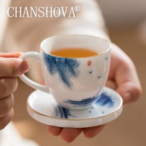 CHANSHOVA 70ml Chinese style Hand Painted Ceramic coffee cup saucer set tea cup set mug Drinking Utensils China Porcelain H371