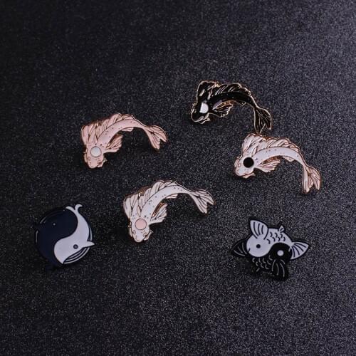 Cartoon Black And White Pink Cod Fish Badges For Clothing Cut Animal Brooches Lapel Pins For Backpack Japanese Fish Jewelry DIY