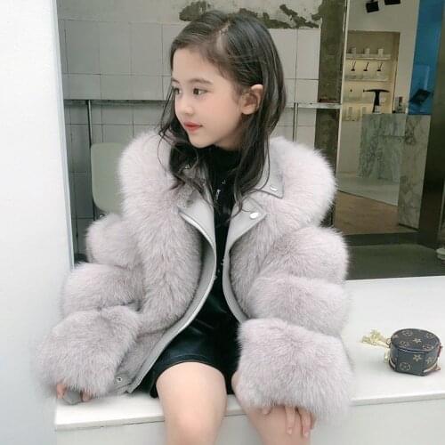 2021 Winter Kids Girls Elegant Solid Faux Rabbit Fur Short Jacket Coats Children Clothes Warm Thick Zipper Parka Outerwear C110