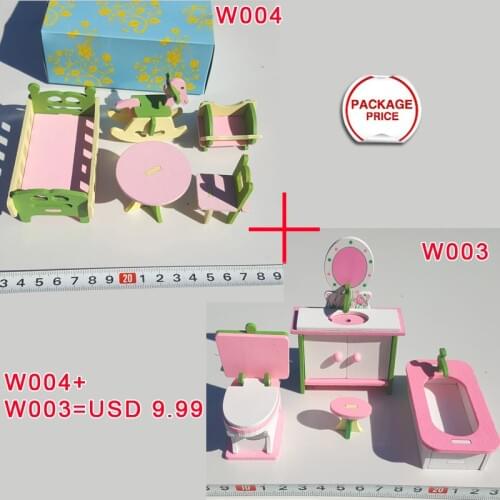 T01-X601 New children gift kids wooden toy Furniture doll house set DIY Educational Toys bathroom and chilren room 2set/lot