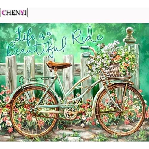 DIY 5D Diamond Painting Beautiful Bike and Flower Embroidery Diamond Mosaic Cross Stitch Rhinestone Picture By Number Home Decor