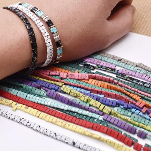 Design Bracelets 5*2mm Two Holes Natural Stone Hematite Beads Diplopore Speckle Matte Square Loose Beads For Jewelry Making Diy