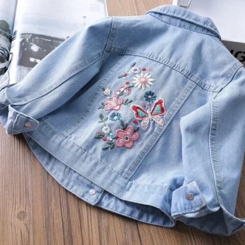New Jeans Jacket Girls Kids Denim Floral 2-8 old Spring Autumn Children Coat Baby Jacket 9NT0037
