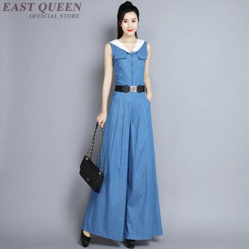 Denim overalls for women jumpsuit women elegant long female ladies jean wide leg palazzo jumpsuit FF437