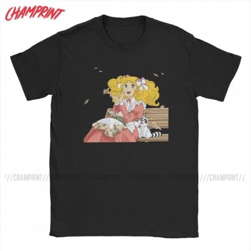 Candy Candy Anime T-Shirt for Men 70s Anime Novelty Pure Cotton Tees Round Neck Short Sleeve T Shirts Printed Tops