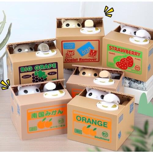 Cat Piggy Bank Coin Box Dog Deposit Saving Money Safe Box Electronic Cash Plastic Safety Deposit Box for Children Kid Home