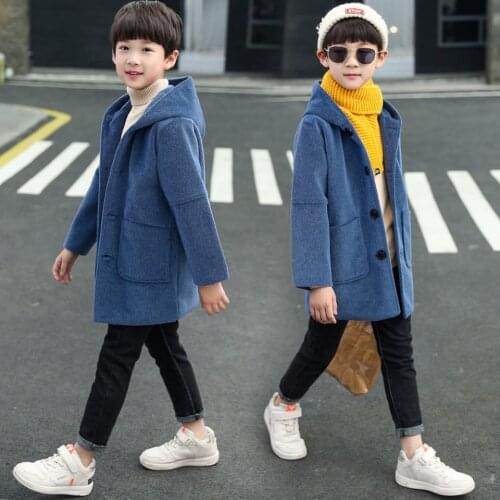 2019 New Fashion 4-14 Kids Boys Wool Blends for Children Outerwear Wool Coats and Jackets for Children Child Spring Clothing