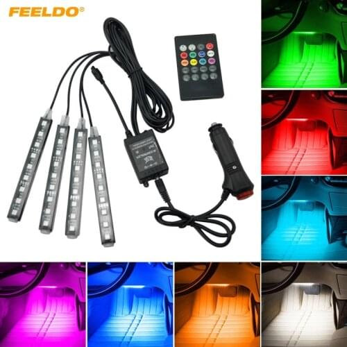 FEELDO 1Set Car Interior RGB LED Strip Light Voice Controller Atmosphere Lamp Foot Decorative Light With 24 Key Remote Controlle