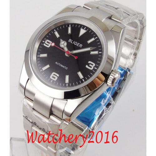 BLIGER Solid 36mm Black Dial Sapphire Glass Polished Bezel NH35 MIYOTA 8215 Automatic Movement Mens Watch Deployment Clasp