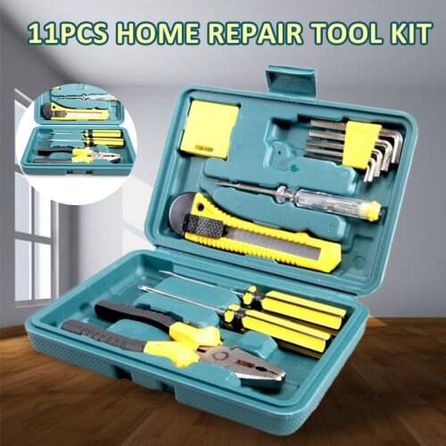 11PCS/set Home Repair Tool Kit Screwdriver Wrench Level Measuring Tape DIY Household Hand Tools With Home Garden Repair Kit Box
