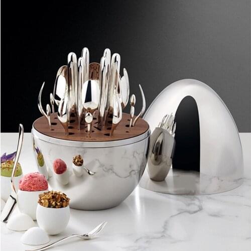 Newest Silver Coffee Dessert Spoon Fork Gift Box Tableware Dinnerware For Kitchen Family Hotel Restaurant