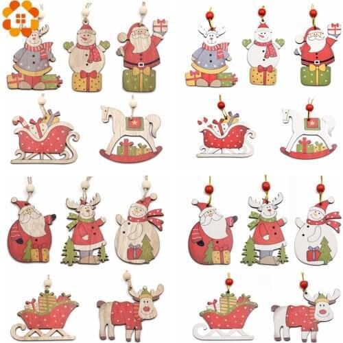 New!5PCS Multi Style Printed Christmas Wooden Pendants Ornaments Wood Craft Xmas Tree Ornament Christmas Party Decorations Gifts