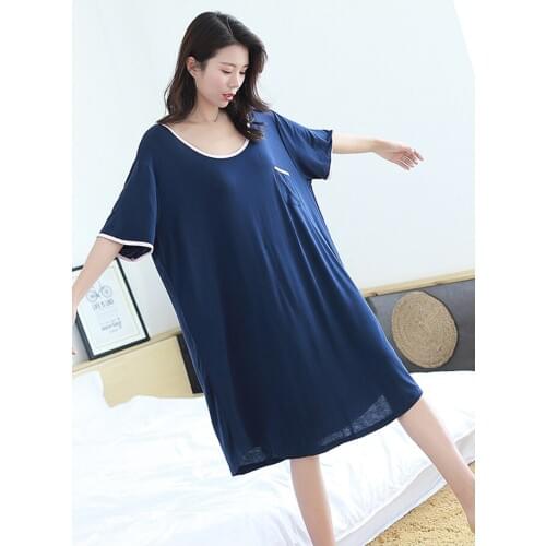 New large size maternity Modal night dress fat mm pajamas dress sexy open back hit color loose short sleeve maternity dress