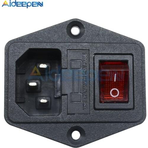 AC 250V 10A Black Red 3-Pin Terminal Power Socket switch with Fuse Holder