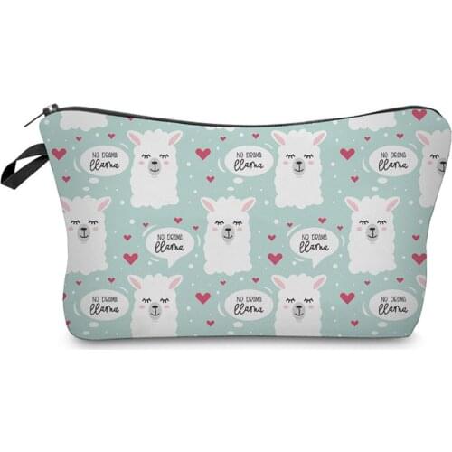 Portable Cute Llama Alpaca Printed Travel Cosmetic Storage Bag Container Holder Make Up Case Necessaries