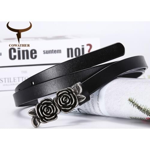 COWATHER new arrival women belt flower design buckle cow leather female strap vintage fashion women waistband free shipping