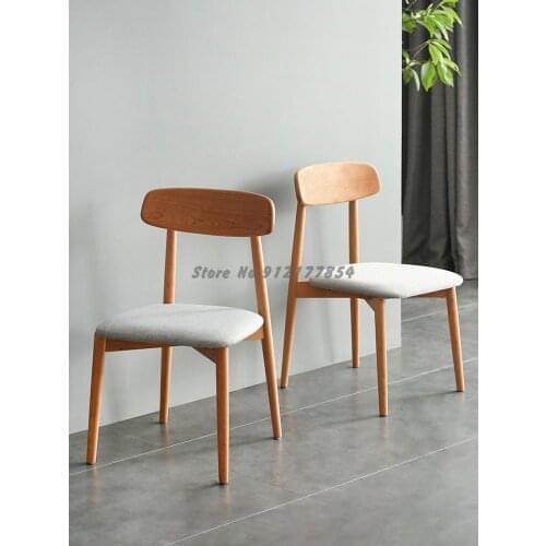 Nordic pure solid wood dining chair household small apartment dining chair Japanese style soft bag leisure back chair cherry woo