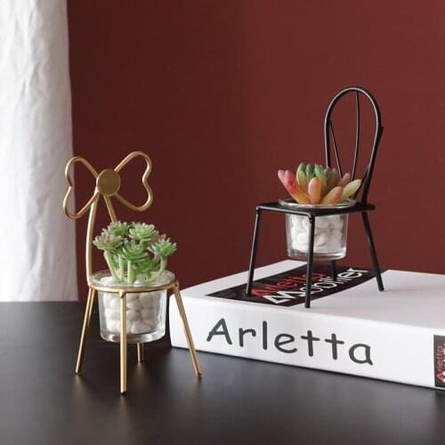 Nordic iron chair simulation plant potted succulent planting hydroponic green plant desktop decoration home decoration