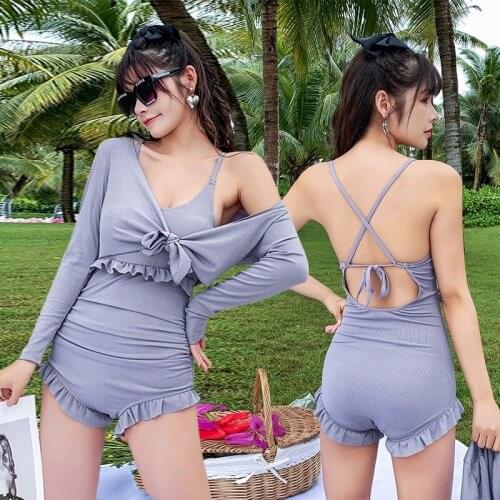 Sexy Solid Female Backless Swimsuit One-piece Bikini Women Swimwear Two-pieces Bikini set Long Sleeve Bather Bathing Suit Swim