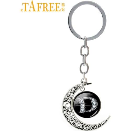 TAFREE Fashion letters D logo moon pendant key chains jewelry bling bling art picture keychain friend wedding party gift T362
