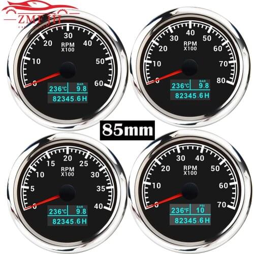 85MM RPM Tachometer Gauge 3 In 1 Multifunction Tacho Meter with Water Temp Oil Pressure Hour 3000/4000/6000/8000 RPM Tacho Meter