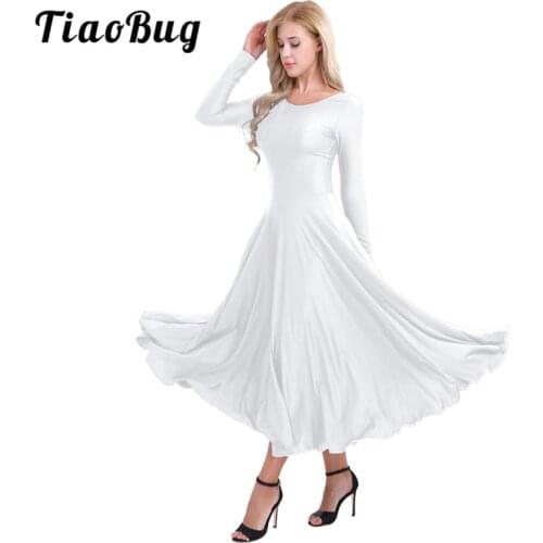 TiaoBug Women Long Sleeve Professional Ballerina Stage Ballet Tutu Dance Long Dress Loose Fit Contemporary Lyrical Dance Costume