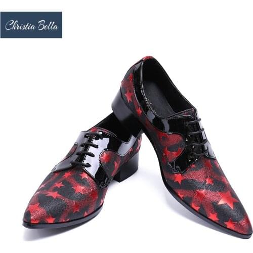 Christia Bella New Fashion 2018 Mens Star Printing Oxfords Shoes Lace-Up Genuine Leather Dress Shoes Nightclub Flats Shoes