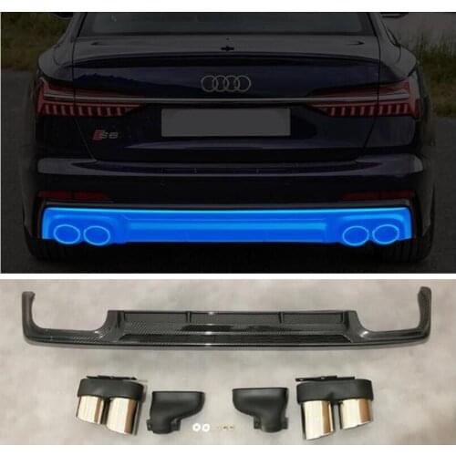 High quality ABS REAR BUMPER TRUNK LIP SPOILER DIFFUSER with Exhaust Tips For Audi A6 S6 SLINE C8 2019 2020 2021 (Black Silver)
