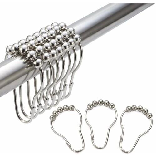 Premium Stainless Steel Shower Curtain Hooks, Set of 12-Polished Nickel Rustproof Rings Bathroom Shower Rod
