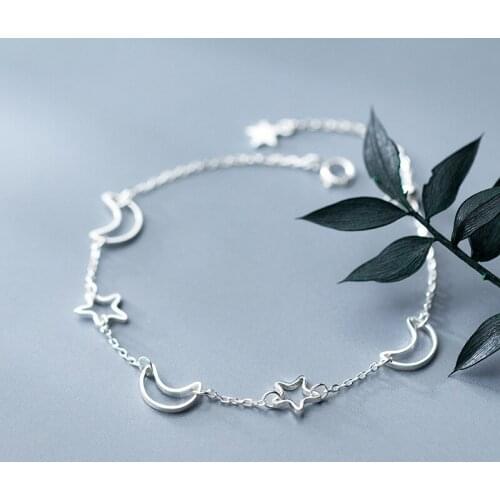 MloveAcc High Quality 925 Sterling Silver Hollow Moon and Star Chram Bracelets for Women Sterling Silver Jewelry