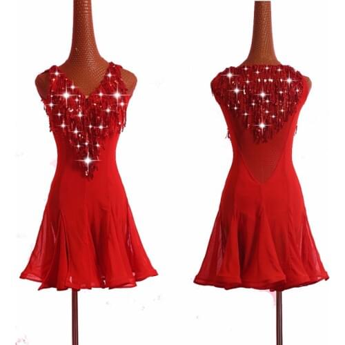 Latin Dance Dresses For Women Red Fringe Dress Lace Tango Cha Cha Rumba Salsa Party Dancer Singer Entertainer Latin Dress BL1146