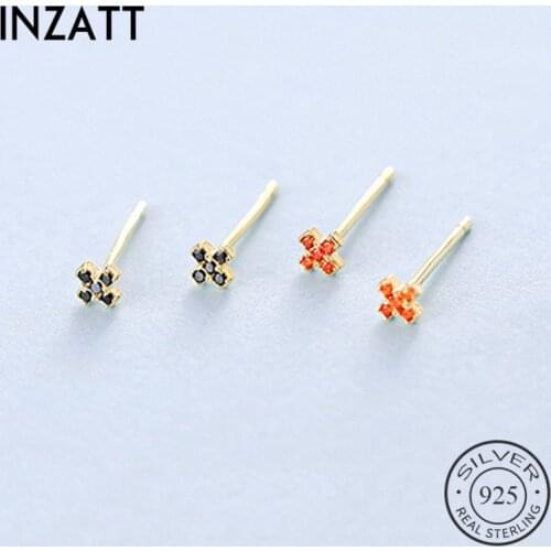 INZATT Real 925 Sterling Silver Zircon Flower Cross Stud Earrings For Fashion Women Minimalist Fine Jewelry ins Hot Accessories