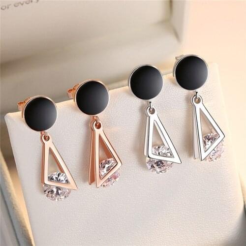 KOFSAC New Trendy 925 Sterling Silver Earrings For Women Black Epoxy Circle Personality Geometric Triangle Ear Jewelry Lady Gift