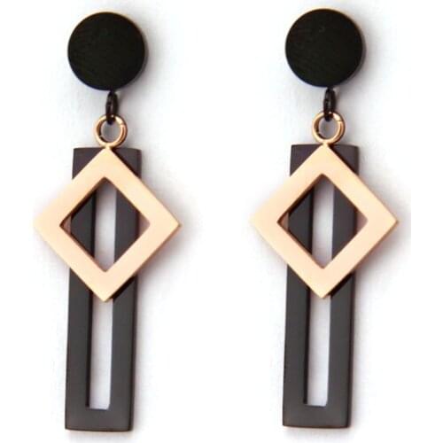 Japan Korean 2019 Simple Punk Rose Gold Titanium Steel Earrings Geometric Triangle Round Earring for Women Party Jewelry