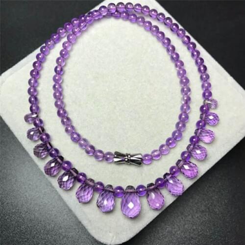 Genuine 5mm Purple Natural Stone Long Chain Necklaces Women Female Chaming Party Crystal Fashion Necklace