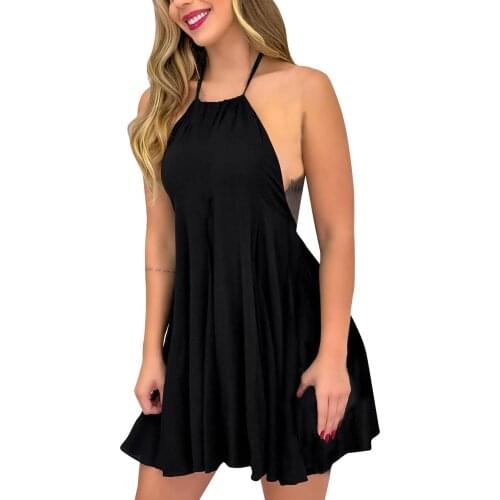 2021 Summer Sexy Women Sleeveless Backless A-Line Patchwork Design Solid Color Slim Mini Dress Camisole Ladys Close your waist