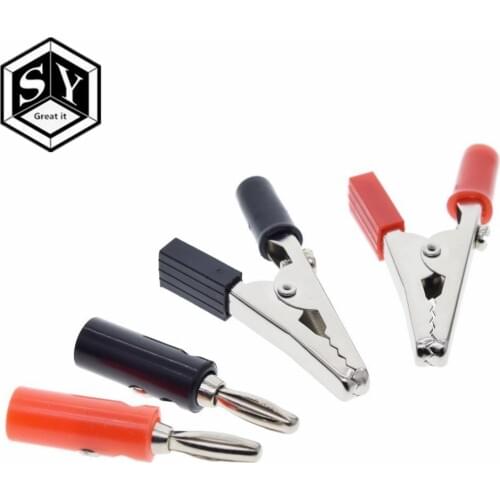 1set Insulated Crocodile Clips Plastic Handle Cable Lead Testing Metal Alligator Clips Clamps 52mm Length + 4mm Banana Plug