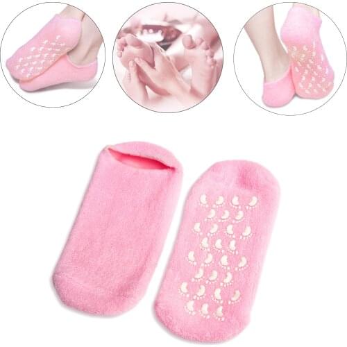 1 pair Reusable SPA Gel Socks Moisturizing Whitening Exfoliating Velvet Smooth Beauty Foot Care Silicone Socks Feet Care