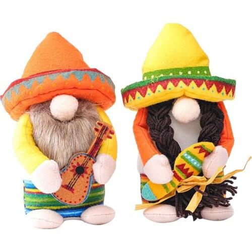 2Pcs Fiesta Gnome Couple Cinco De Mayo Tomte for Mexican Taco Tuesday Elf Dwarf for Home Kitchen Tiered Tray Decorations