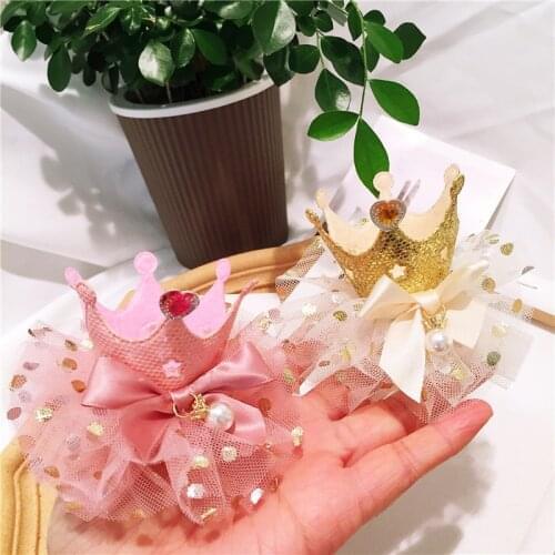 4Pcs/Lot 12CM Mesh Bowknot With Crown Appliques For Children Headwear Hair Clip Accessories And Garment Patches